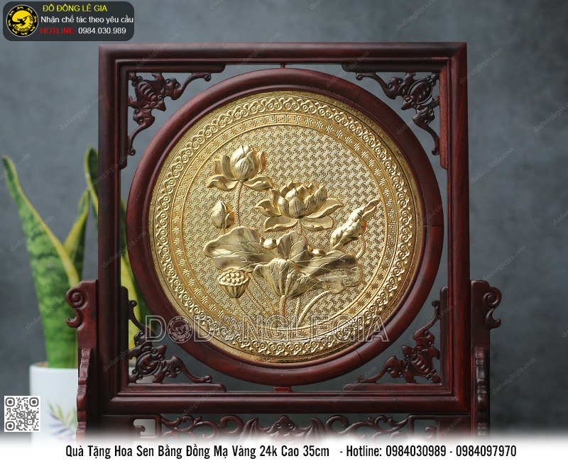 Quà Tặng Hoa sen 2 mặt mạ vàng 24k cao 35cm