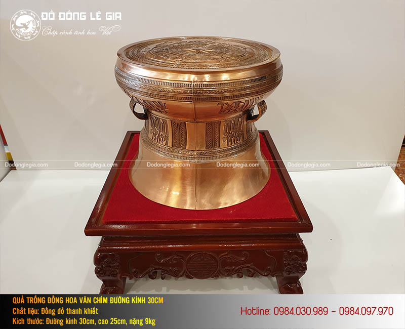 Quả Trống Đồng Đúc Thủ Công Hoa Văn Chìm