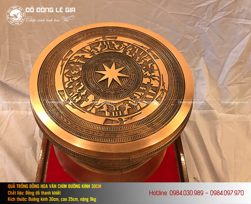 Quả Trống Đồng Đúc Thủ Công Hoa Văn Chìm