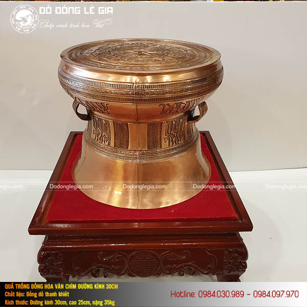 Quả Trống Đồng Đúc Thủ Công Hoa Văn Chìm