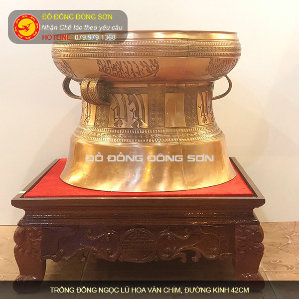 Quả trống đồng Ngọc Lũ đường kính 42cm hoa văn chìm