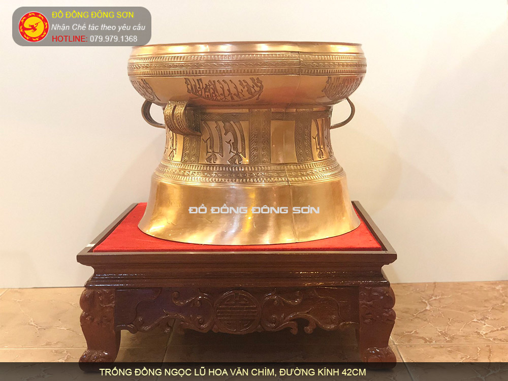 Quả trống đồng Ngọc Lũ đường kính 42cm hoa văn chìm