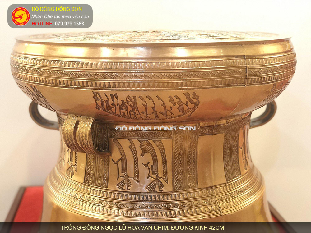 Quả trống đồng Ngọc Lũ đường kính 42cm hoa văn chìm