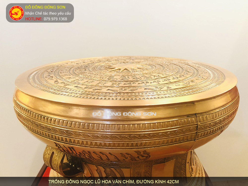 Quả trống đồng Ngọc Lũ đường kính 42cm hoa văn chìm