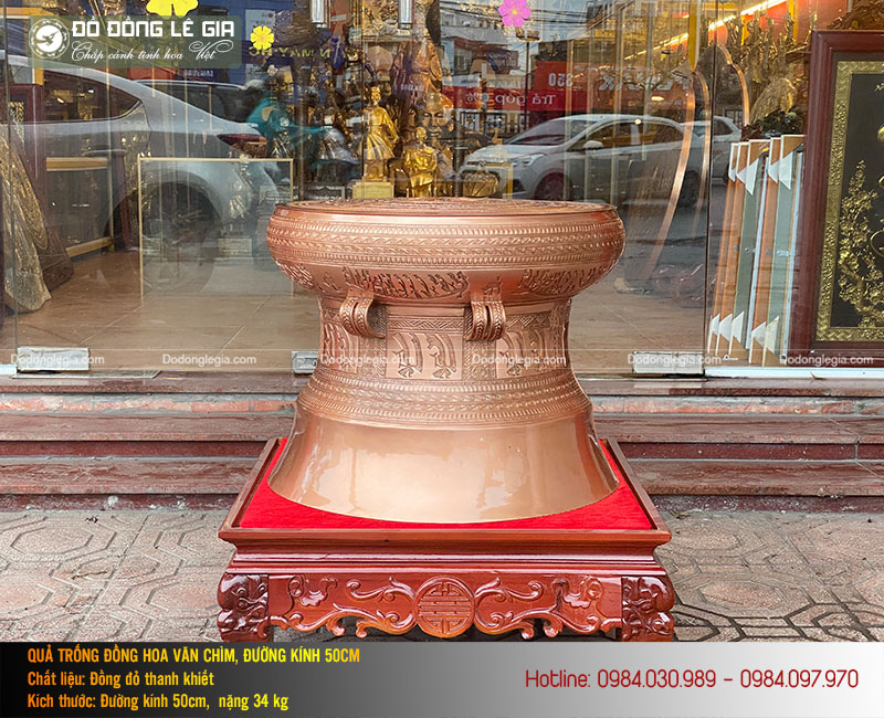 Quả Trống Đồng Đúc Thủ Công Hoa Văn Chìm