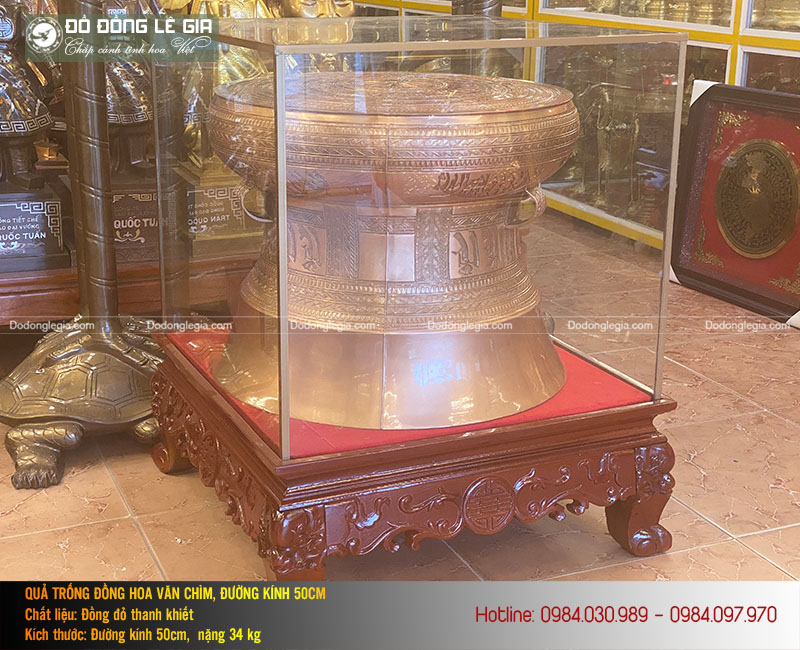 Quả Trống Đồng Đúc Thủ Công Hoa Văn Chìm