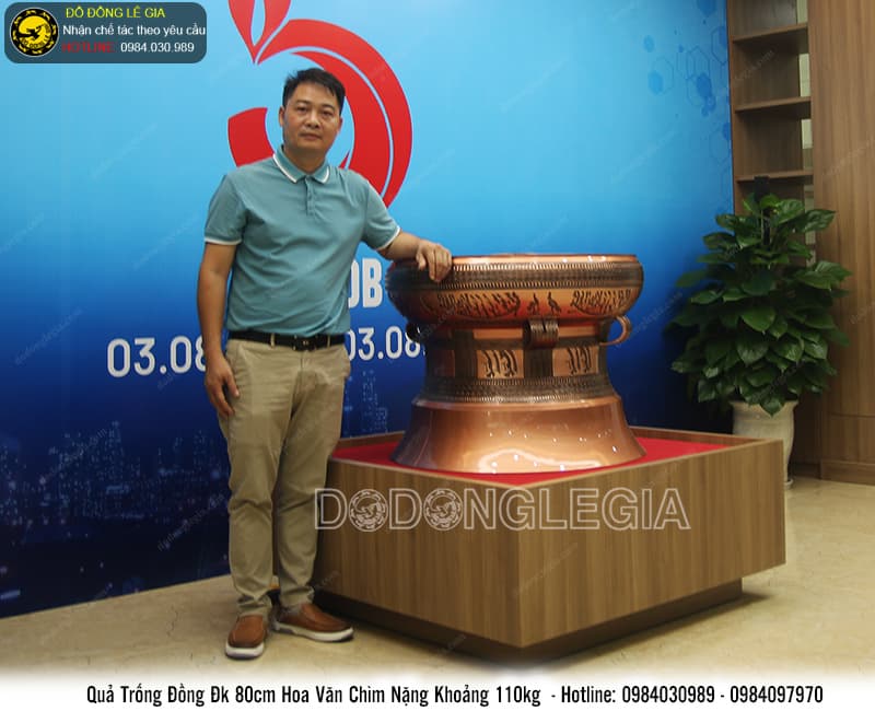 Quả trống đồng hoa văn chìm ĐK 80cm nặng 110kg