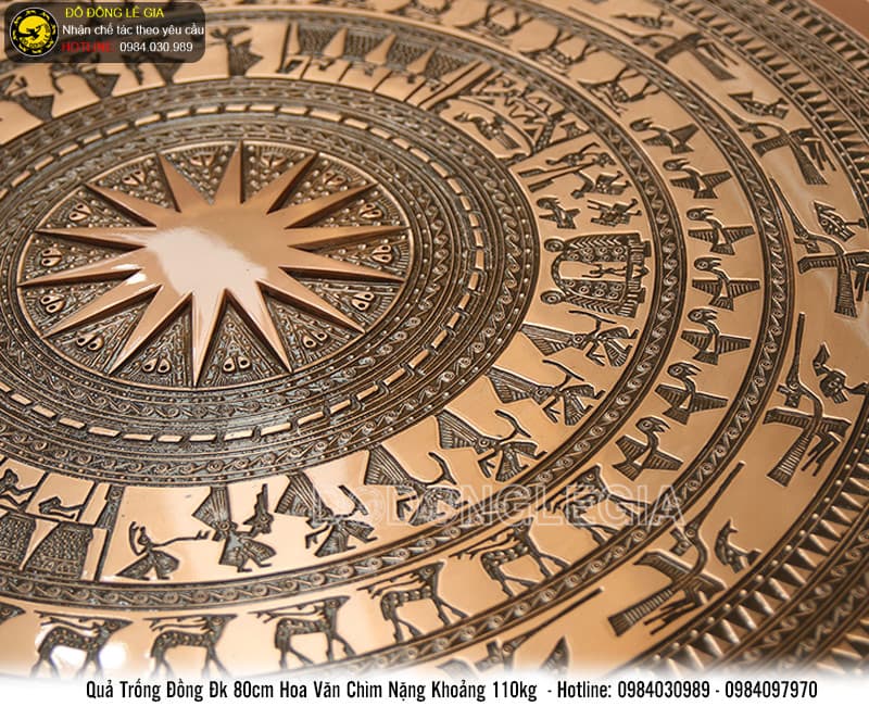 Quả trống đồng hoa văn chìm ĐK 80cm nặng 110kg