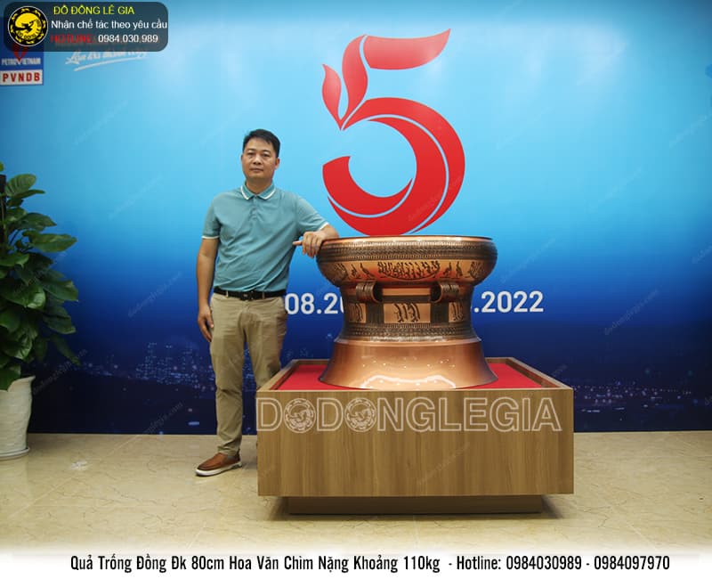 Quả trống đồng hoa văn chìm ĐK 80cm nặng 110kg