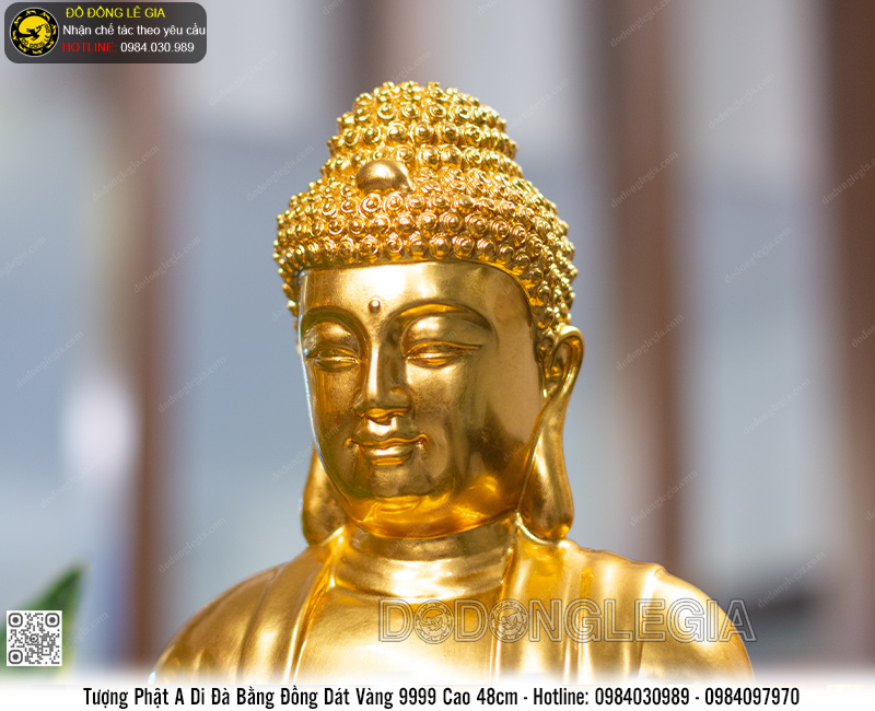 Tượng Phật Tổ A Di Đà dát vàng 9999 cao 48cm