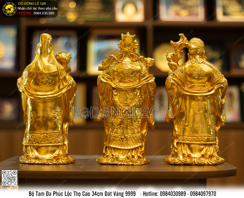 Bộ Tượng Tam Đa Phúc Lộc Thọ dát vàng 9999 cao 34cm