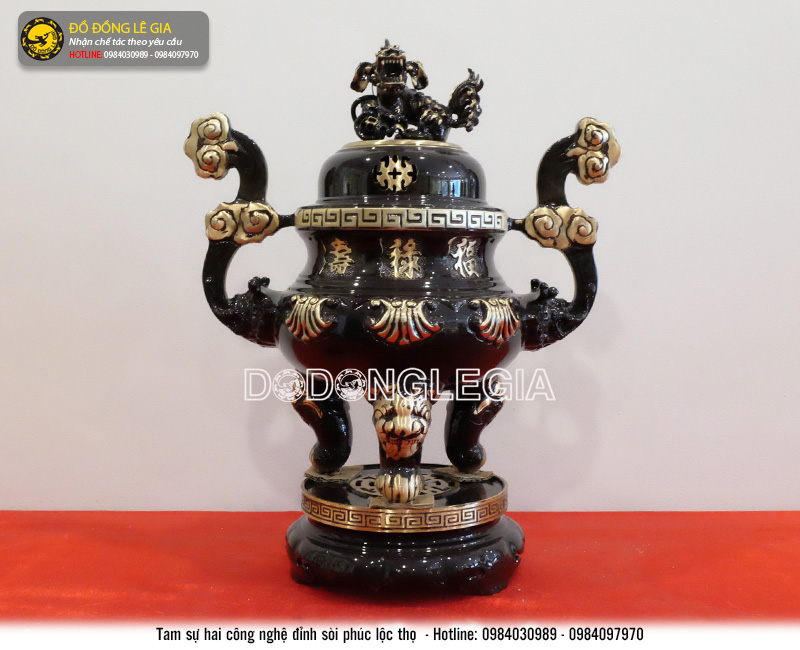 Bộ tam sự bằng đồng hoa sòi Phúc Lộc Thọ