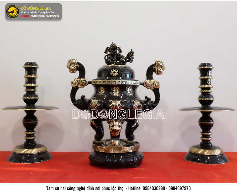 Bộ tam sự bằng đồng hoa sòi Phúc Lộc Thọ