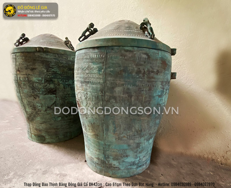 Tôn tạo Thạp đồng Đào Thịnh hun giả cổ 61cm