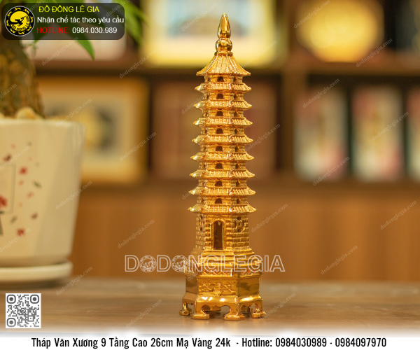 Tháp Văn Xương 9 tầng cao 26cm mạ vàng 24k