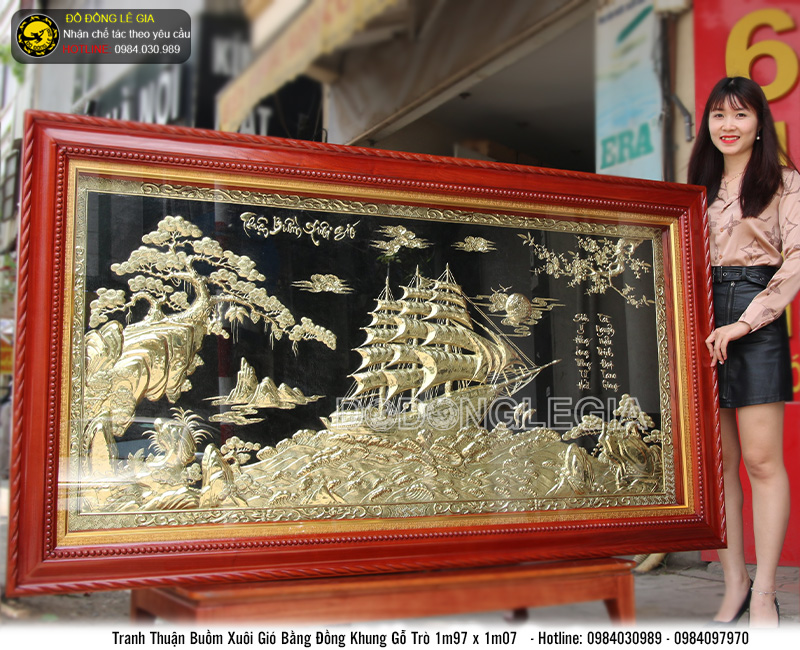 Tranh đồng thuận buồm xuôi gió khung gỗ 197x107cm