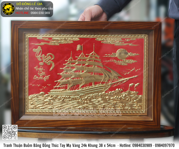 Tranh thuyền mạ vàng 24k 38x54cm