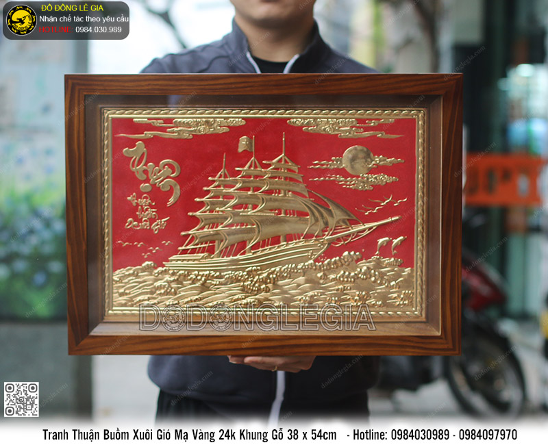 Tranh thuyền mạ vàng 24k 38x54cm