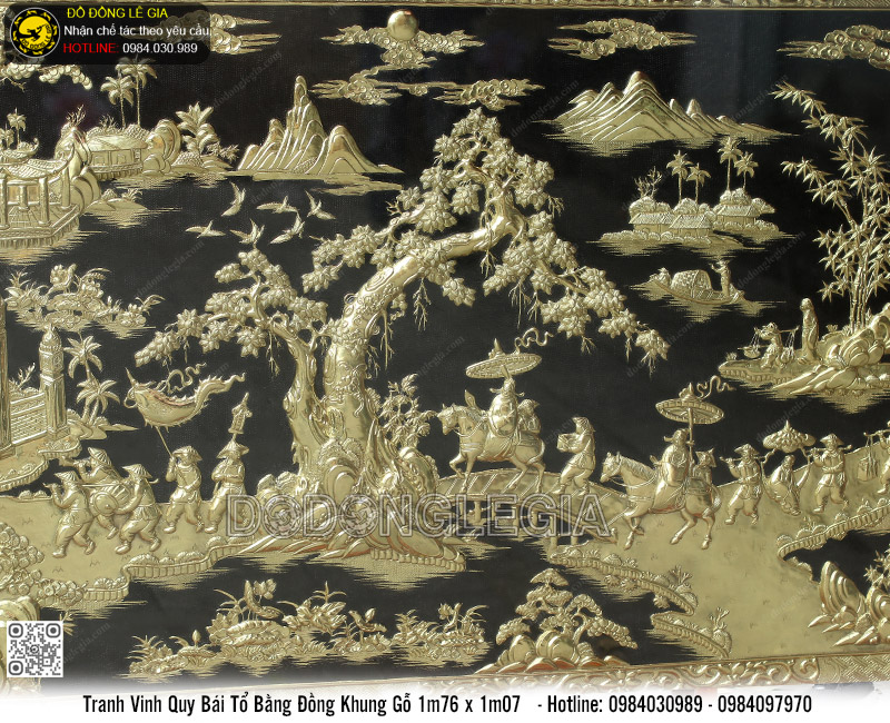 Tranh Vinh Quy Bái Tổ Bằng Đồng Khung Gỗ 1m76 x 1m07