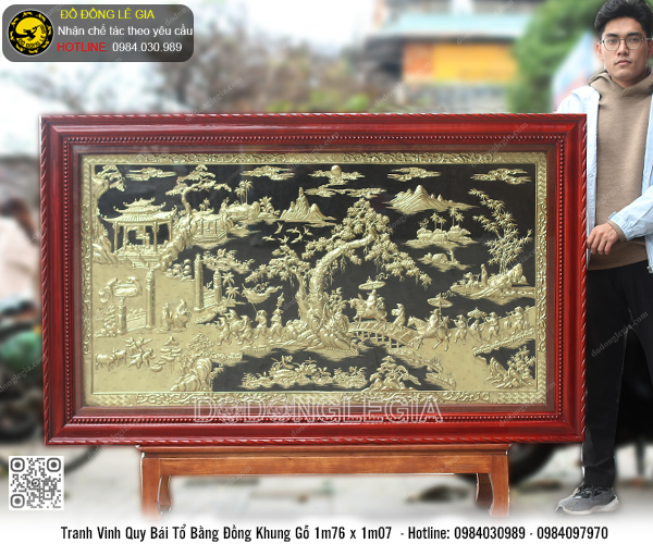 Tranh Vinh Quy Bái Tổ Bằng Đồng Khung Gỗ 1m76 x 1m07