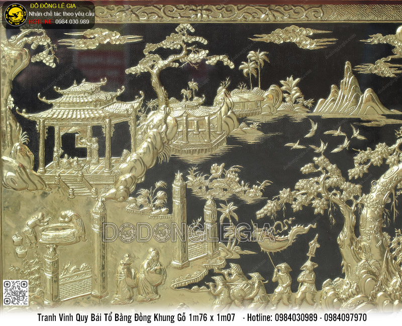 Tranh Vinh Quy Bái Tổ Bằng Đồng Khung Gỗ 1m76 x 1m07