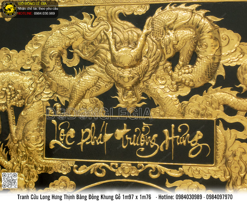 Tranh Cửu Long Hưng Thịnh khung gỗ 1m97 x 1m76