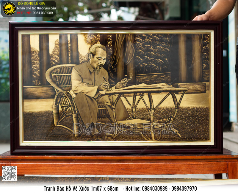 Tranh Bác Hồ Làm Việc Vẽ Xước 1m07x68cm