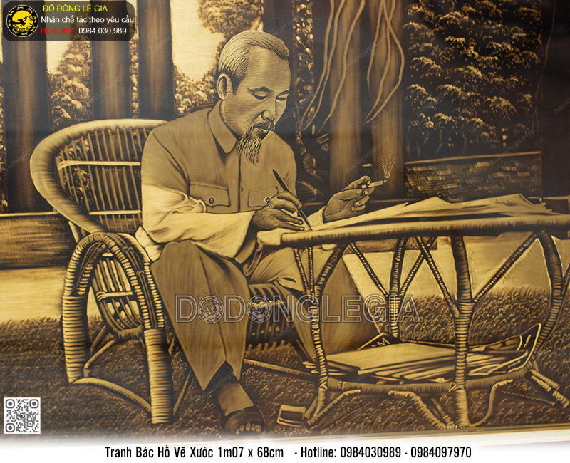 Tranh Bác Hồ Làm Việc Vẽ Xước 1m07x68cm