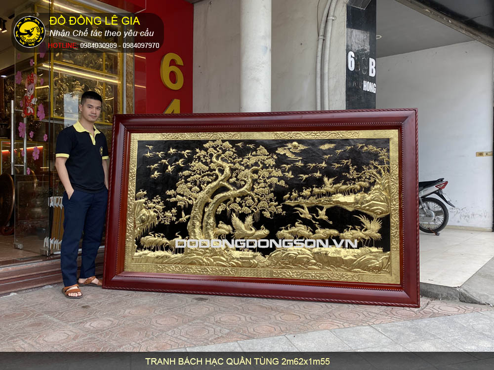 Tranh bách hạc quần tùng bằng đồng