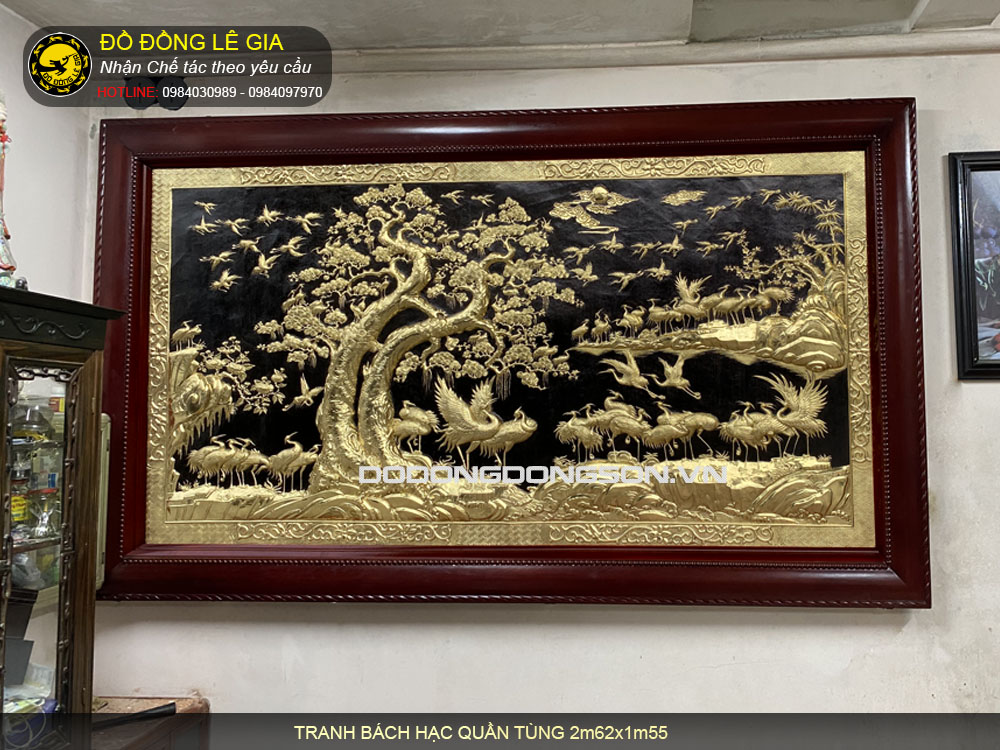 Tranh bách hạc quần tùng bằng đồng