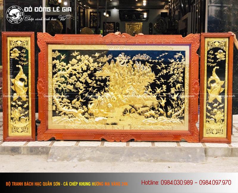 Bộ tranh bách hạc và cá chép mạ vàng 24k