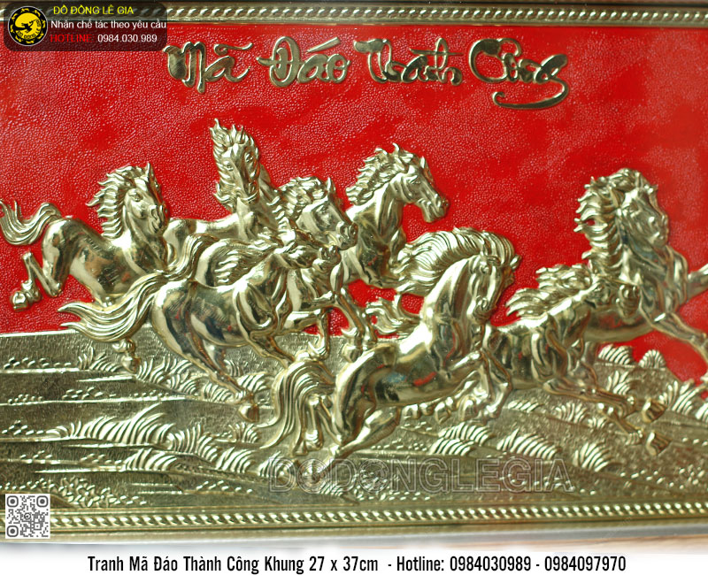 Tranh Mã Đáo Thành Công Bằng Đồng 27 x 37cm nên đỏ
