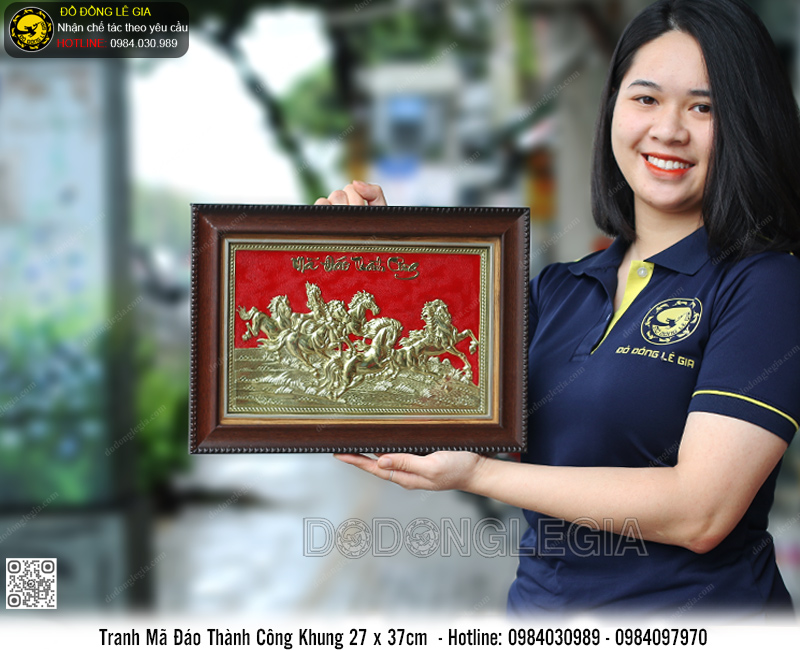 Tranh Mã Đáo Thành Công Bằng Đồng 27 x 37cm nên đỏ