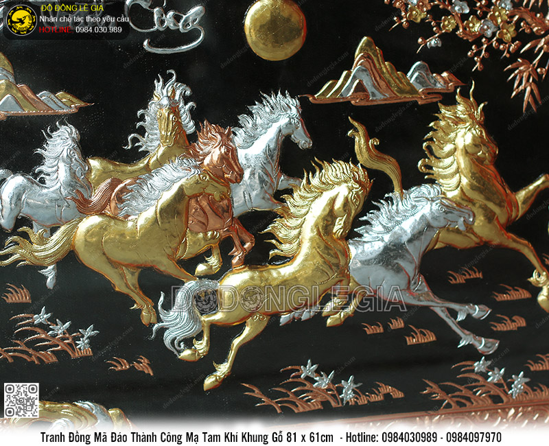 Tranh Mã Đáo Thành Công mạ tam khí khung gỗ 81x61cm