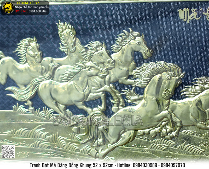 Tranh Bát Mã Bằng Đồng Khung 52 x 92cm