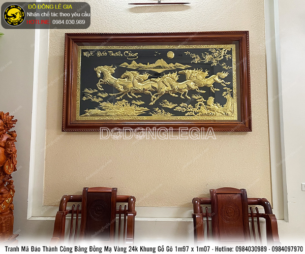 Tranh bát mã mạ vàng 24k khung gỗ gõ KT 1m97x1m07