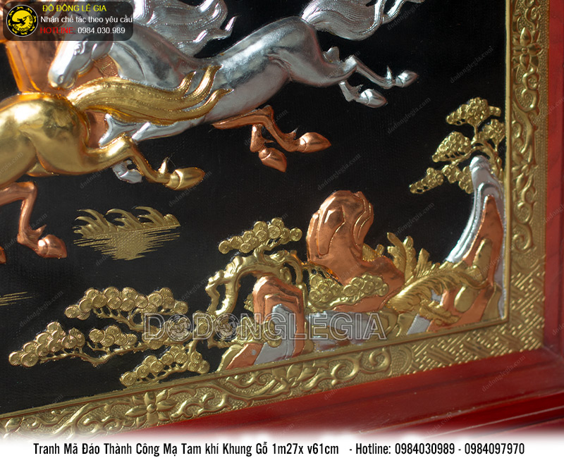 Tranh Bát Mã mạ tam khí khung gỗ 1m27x61cm