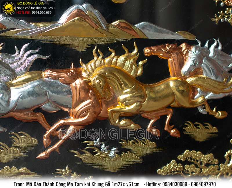 Tranh Bát Mã mạ tam khí khung gỗ 1m27x61cm