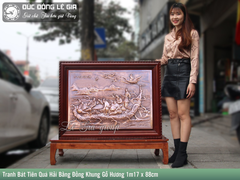 Tranh Bát Tiên Quá Hải Bằng Đồng Khung Gỗ Hương 1m17 x 88cm