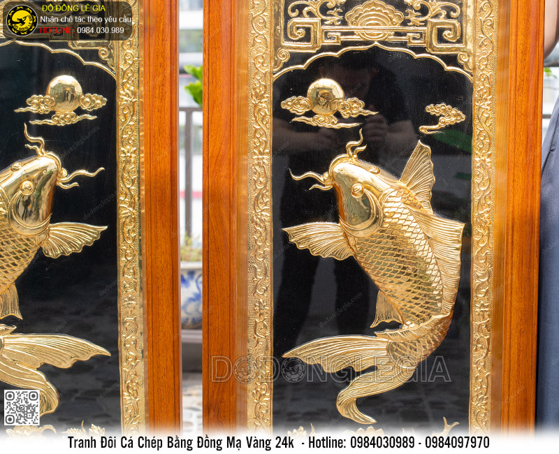 Tranh Cá Chép Bằng Đồng Mạ Vàng 24k Chế Tác Theo Yêu Cầu