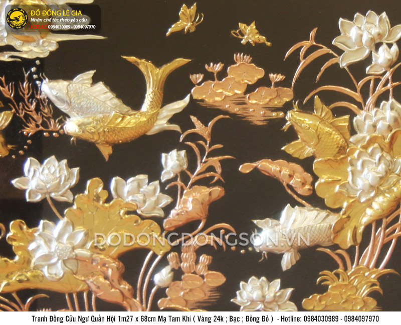 Tranh đồng Cửu ngư quần hội mạ tam khí