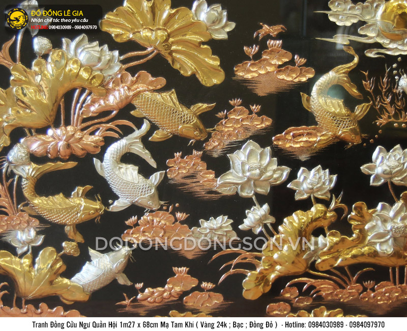 Tranh đồng Cửu ngư quần hội mạ tam khí