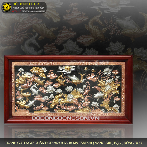 Tranh đồng Cửu ngư quần hội mạ tam khí