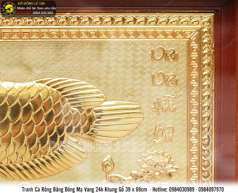 Tranh Cá Rồng mạ vàng 24k khung gỗ 39x69cm