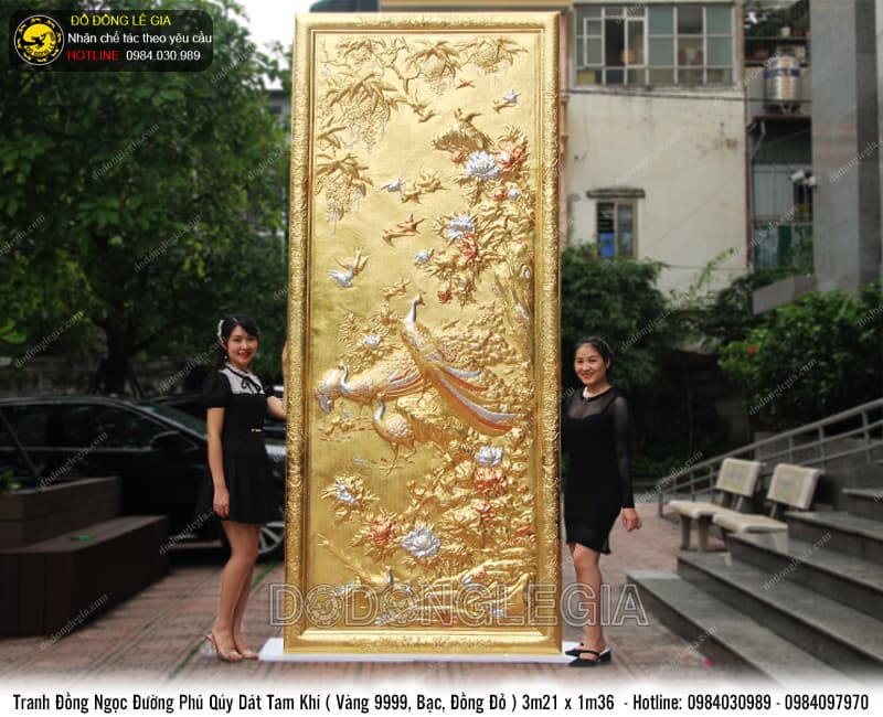 Tranh Ngọc Đường Phú Quý dát tam khí 3m21 x 1m36
