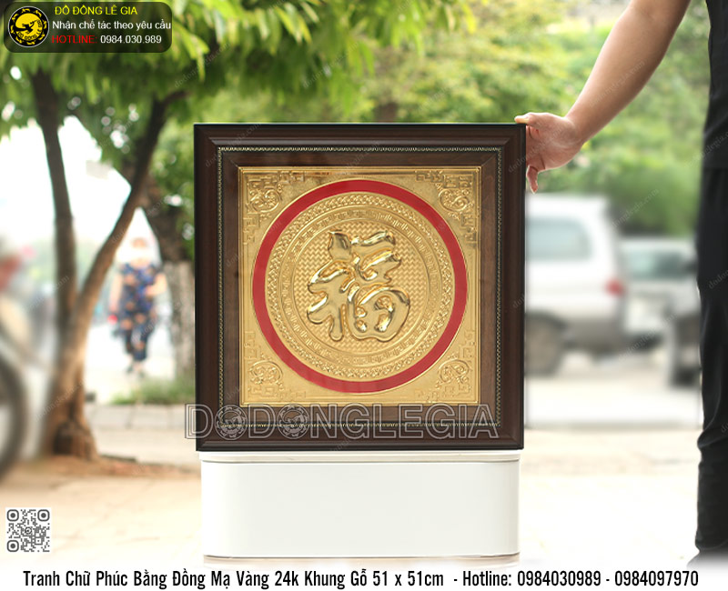 Tranh Chữ Phúc Bằng Đồng Mạ Vàng 24k Khung 51 x 51cm