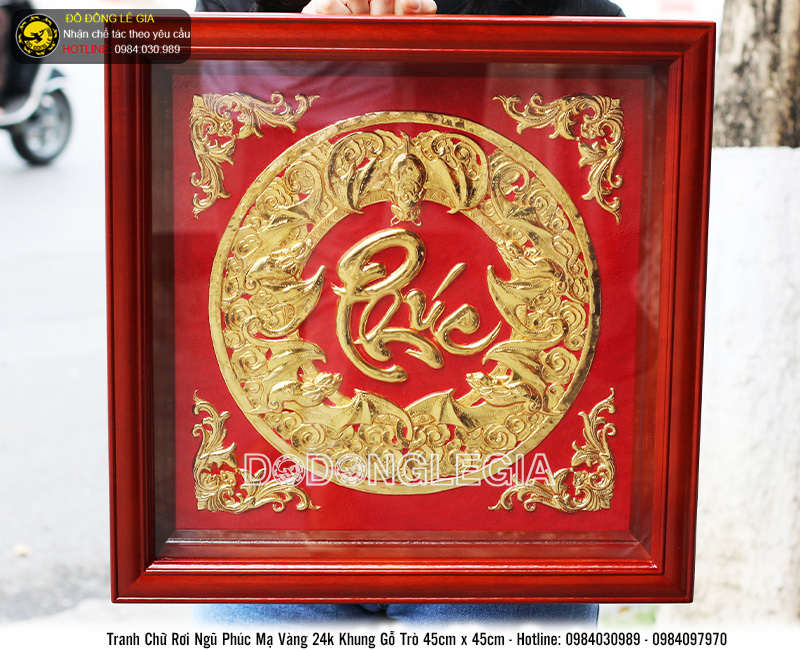 Tranh đồng chữ Phúc Dơi mạ vàng