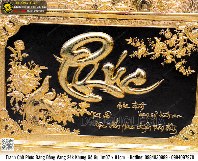 Tranh Chữ Phúc Bằng Đồng Mạ Vàng 24k 