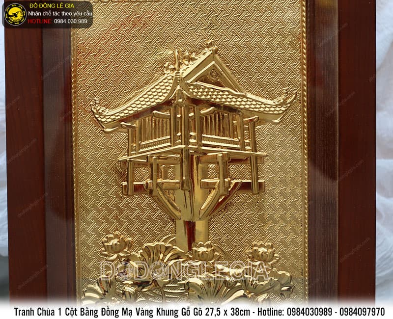 Tranh Chùa 1 Cột mạ vàng khung gỗ trò 27,5 x 38cm