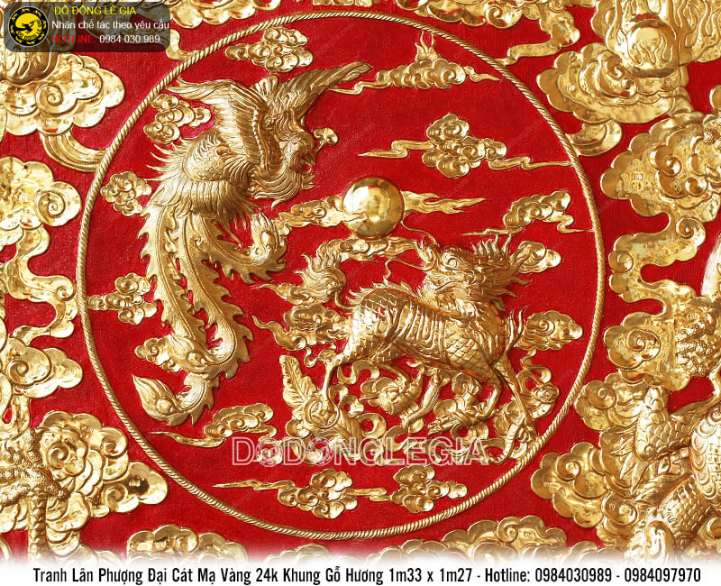 Tranh đồng Lân Phượng Đại Cát mạ vàng 24k chế tác theo yêu cầu